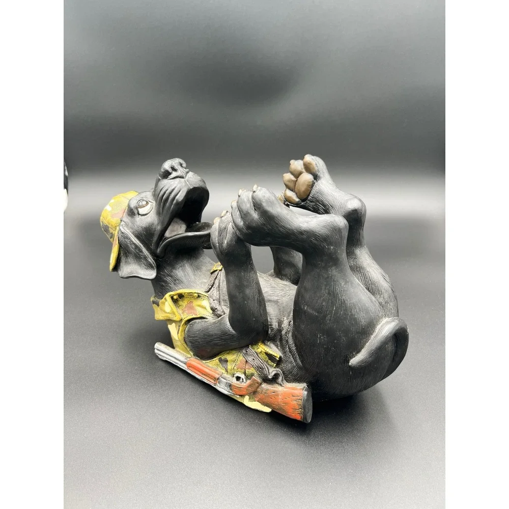 Black Lab Puppy Wine Bottle Holder Hunting Dog Camo Vest Shotgun Resin Statue
